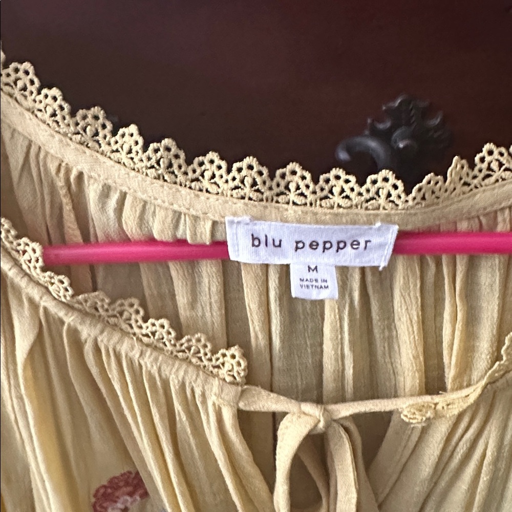 Blu Pepper Yellow Floral Embroidered Blouse - Picture 2 of 2
